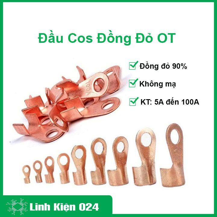 Cos dây điện đồng đỏ OT 5A-100A, cốt bấm nối dây điện, bắt bình ắc quy xe đạp điện, xe máy, loa âm thanh