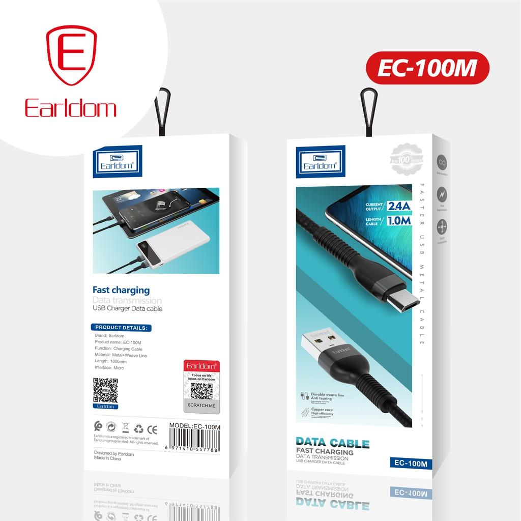 Cáp sạc bọc dù màu đen 1M/1.5M Earldom EC-100 - Hàng chính hãng