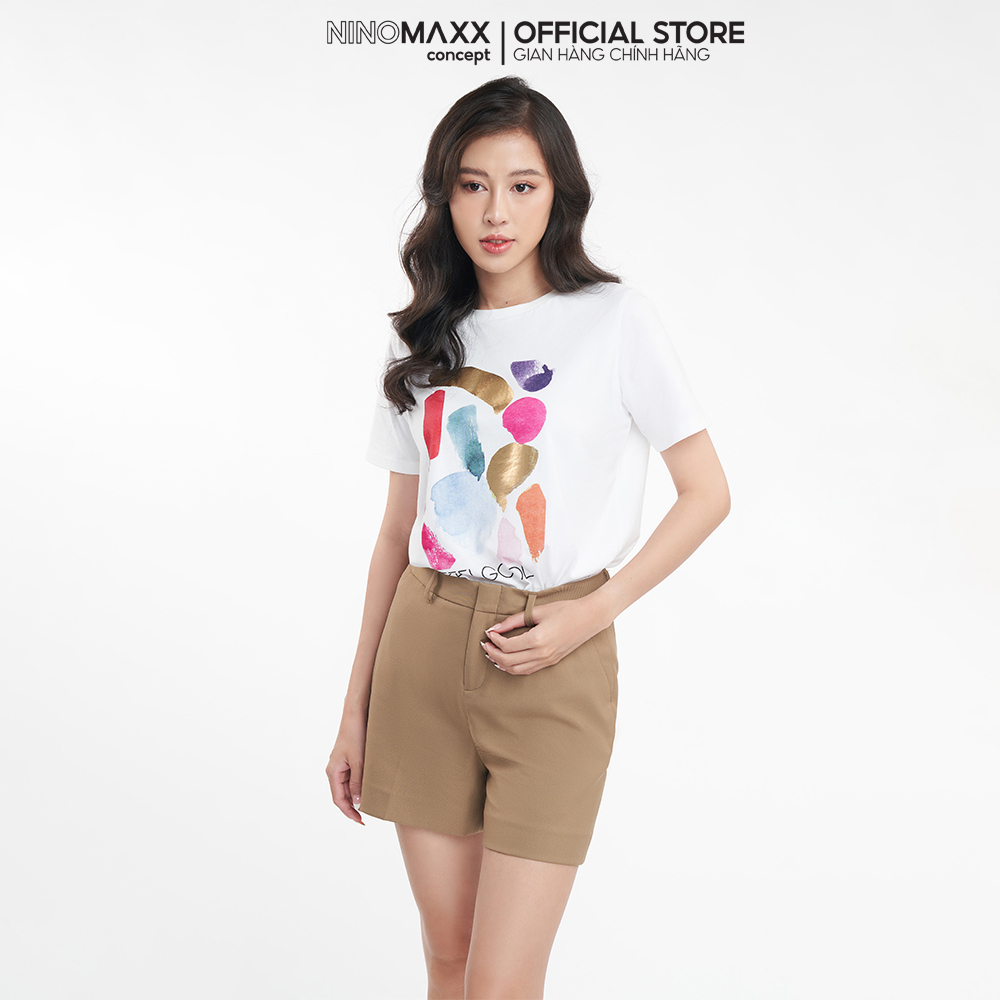 NINOMAXX Áo thun nữ graphic in nhũ chất cotton 2208092