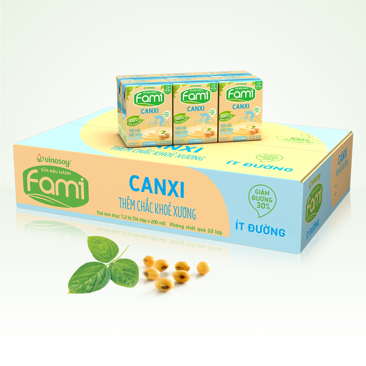 Thùng Sữa đậu nành Fami Canxi ít đường (200ml x 36 Hộp)