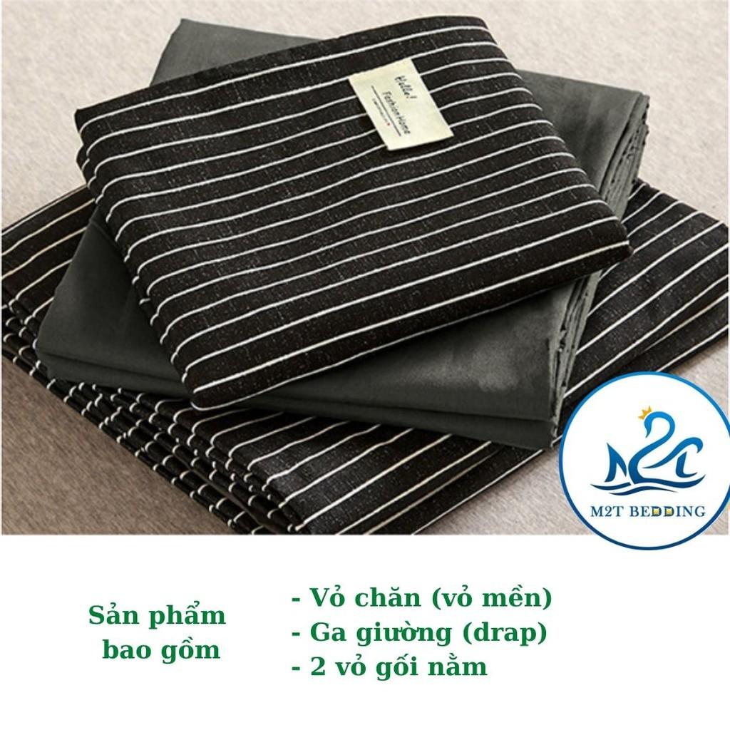 Bộ chăn ga gối Cotton Tici kẻ M2T Bedding chăn ga Hàn Quốc, vỏ chăn mền, drap giường và 2 vỏ gối