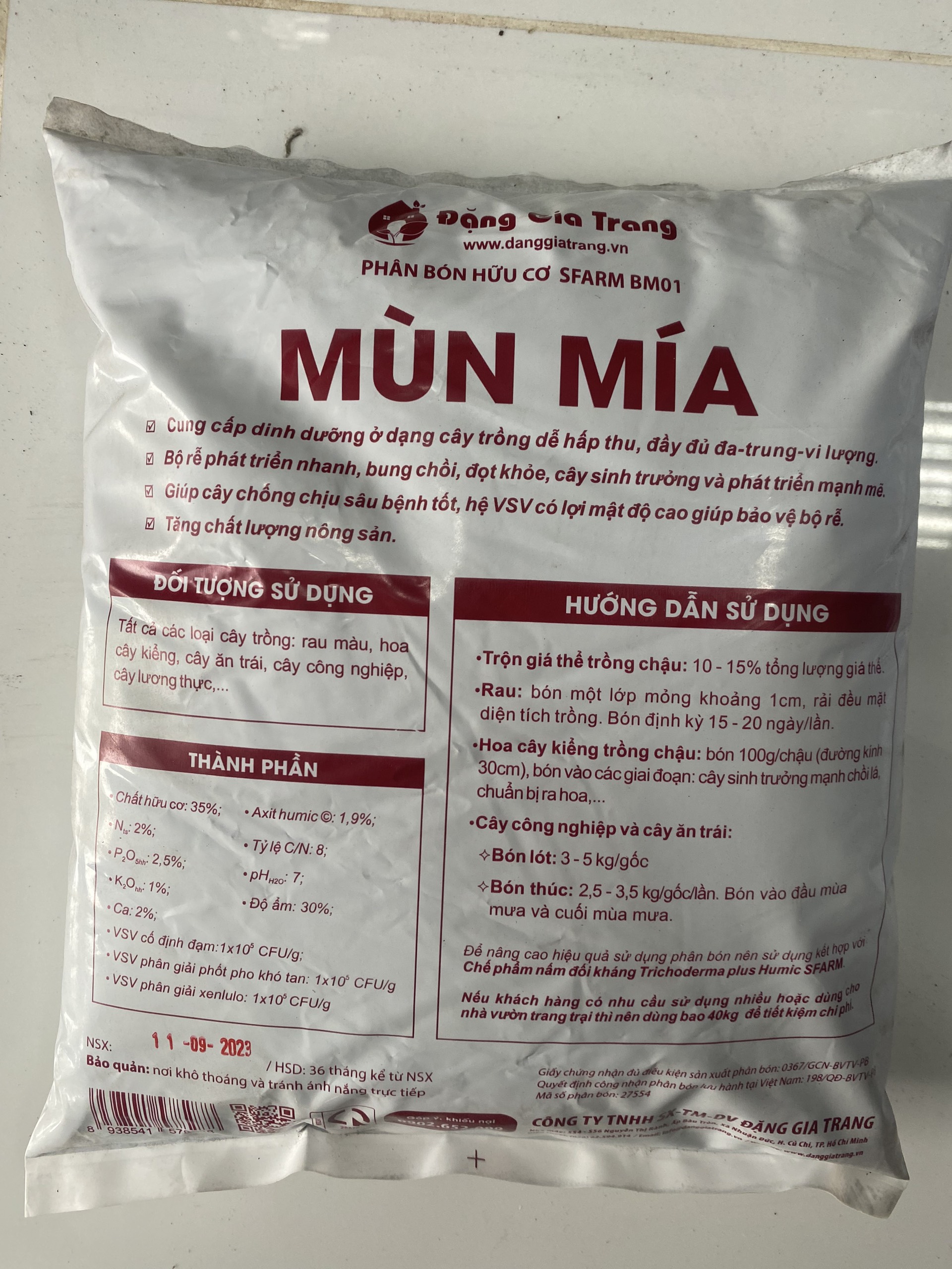Phân mùn mía Sfarm 2kg 100% hữu cơ từ thực vật | Phân Bón