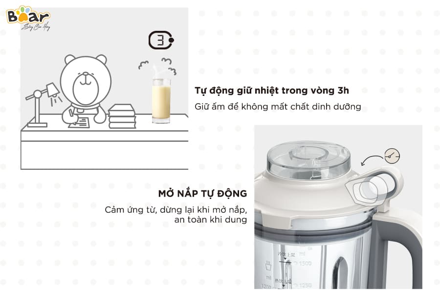 Máy Làm Sữa Hạt Cách Âm Bear PBJ-B10U5 8 Chức Năng Xay Nấu - Hàng Nhập Khẩu