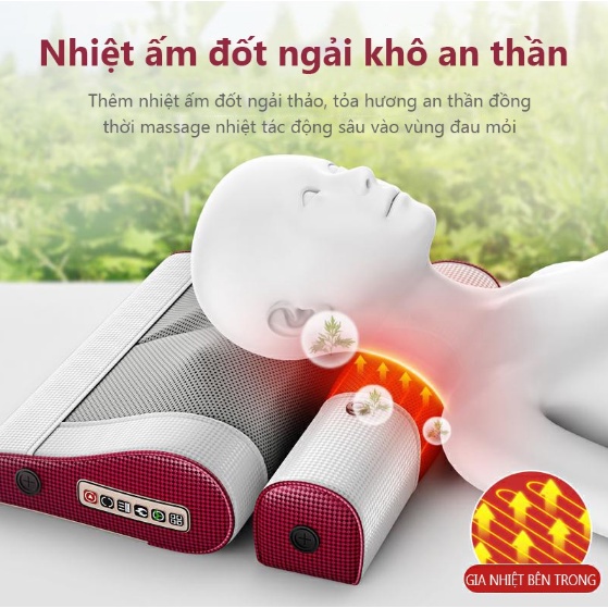 Gối massage hồng ngoại dành cho cổ vai gáy 8 bi hàng chính hãng