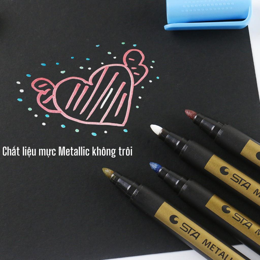 Bút dạ Marker nét 2mm màu nhũ STA Metallic cao cấp trang trí trên nhiều chất liệu 8151 ST457