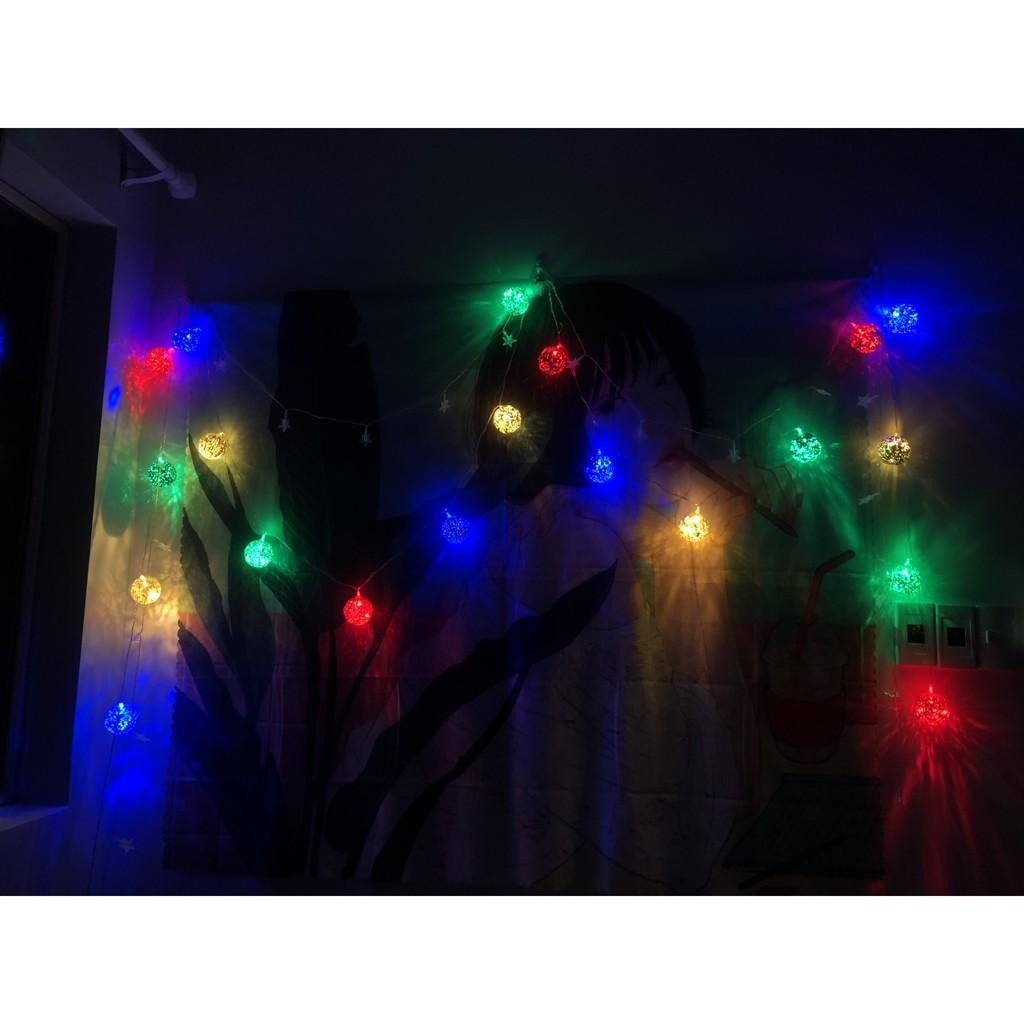 Đèn nháy quả cầu mây cotton thái lan nhiều màu 4m 20 bóng