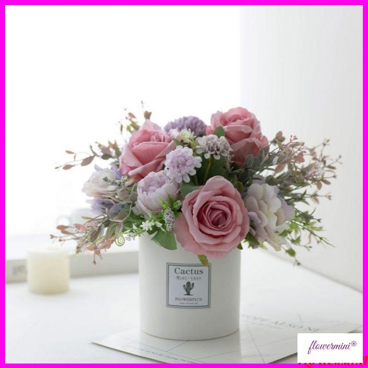 Lọ hoa hồng điểm quả cherry cắm sẵn nhiều mẫu để bàn trang trí nội thất, decor nhà hàng xinh xắn FLowermini