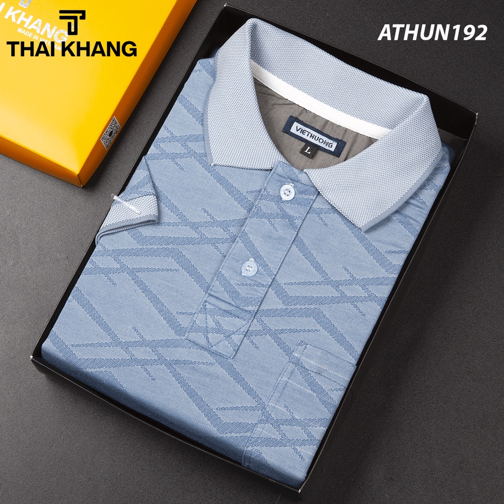 Áo thun nam tay lỡ có cổ có túi trung niên vải cotton xốp cao cấp ATHUN19