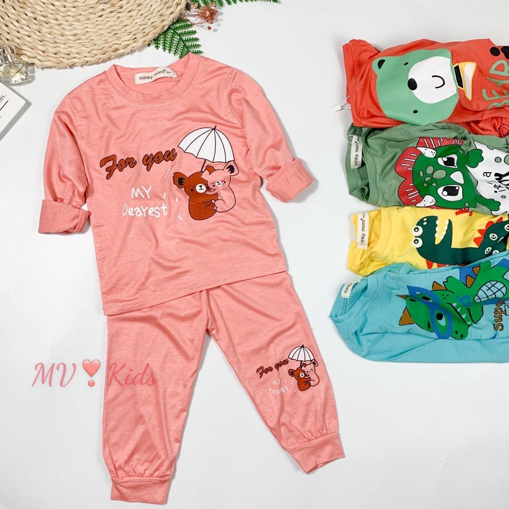 Bộ Quần Áo Bé Gái, Bé Trai Minky Mom Vải Thun Lạnh Động Vật Dễ Thương Dài Tay Cho Bé (MKDTL01