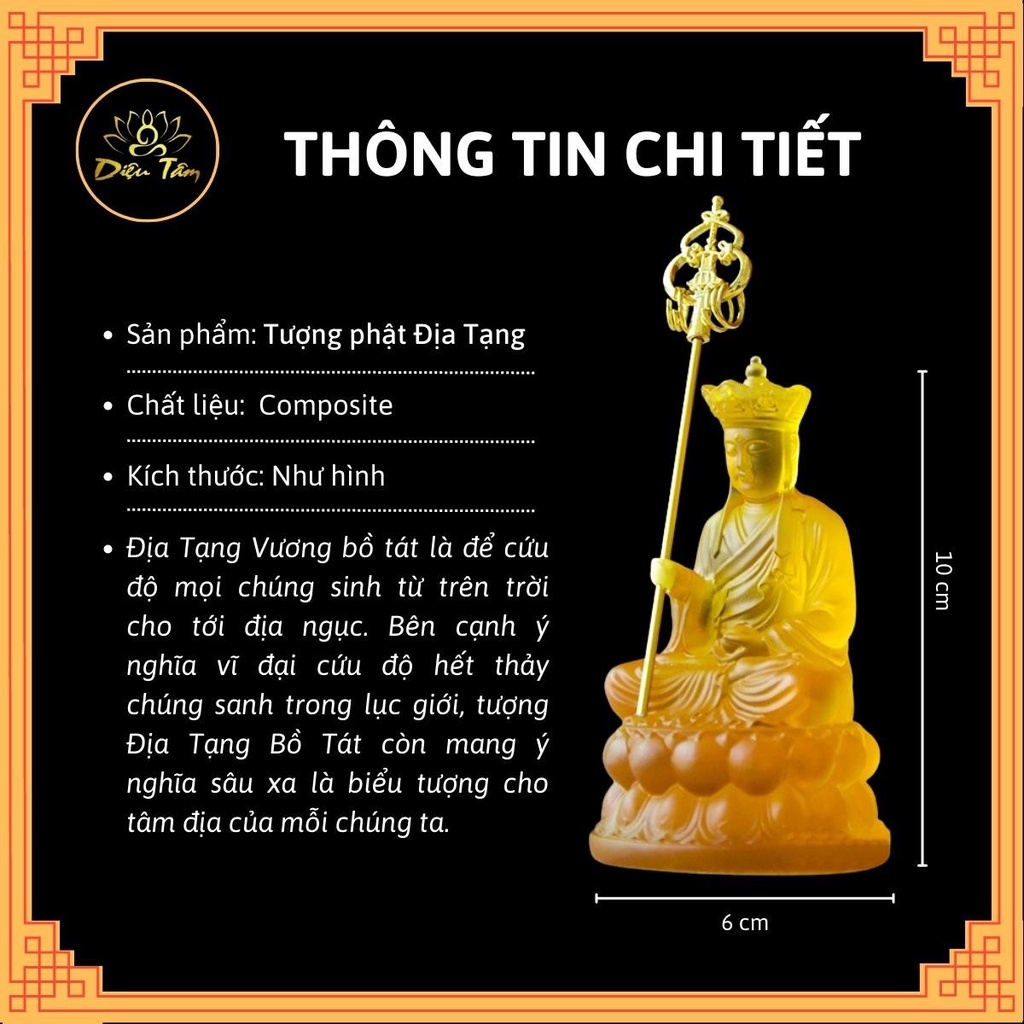 Tượng phật địa tạng vương bồ tát cao 10cm tượng phật để ô tô đồ thờ cúng shop Diệu Tâm mẫu Địa Tạng LL đài sen 10cm
