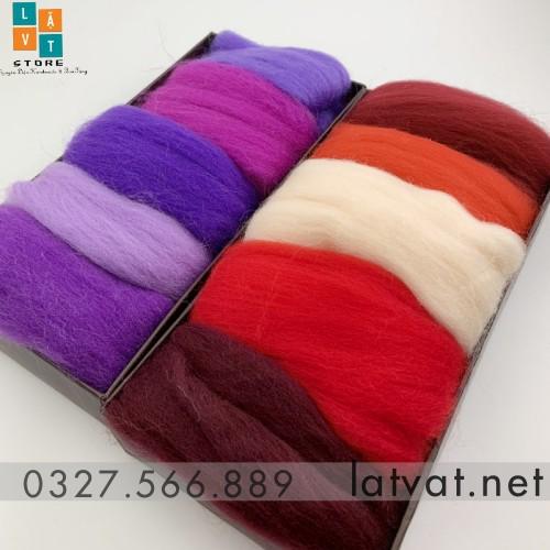 Combo len chọc tông màu Tím Đỏ - Len chọc làm đồ handmade bằng lông cừu - Sản phẩm handmade,quà tặng ý nghĩa