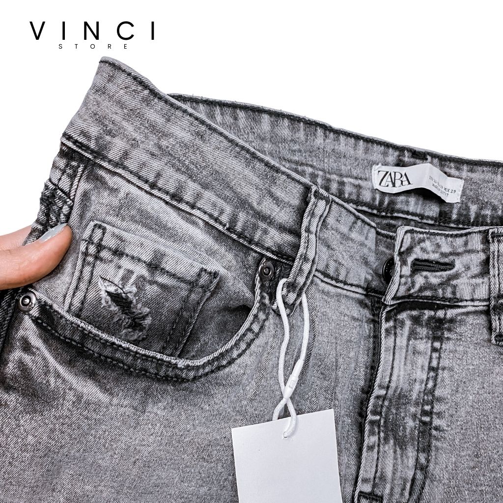 Quần Jean Nam ZR Xám Rách Skinny Ống Ôm Vnxk Co Dãn