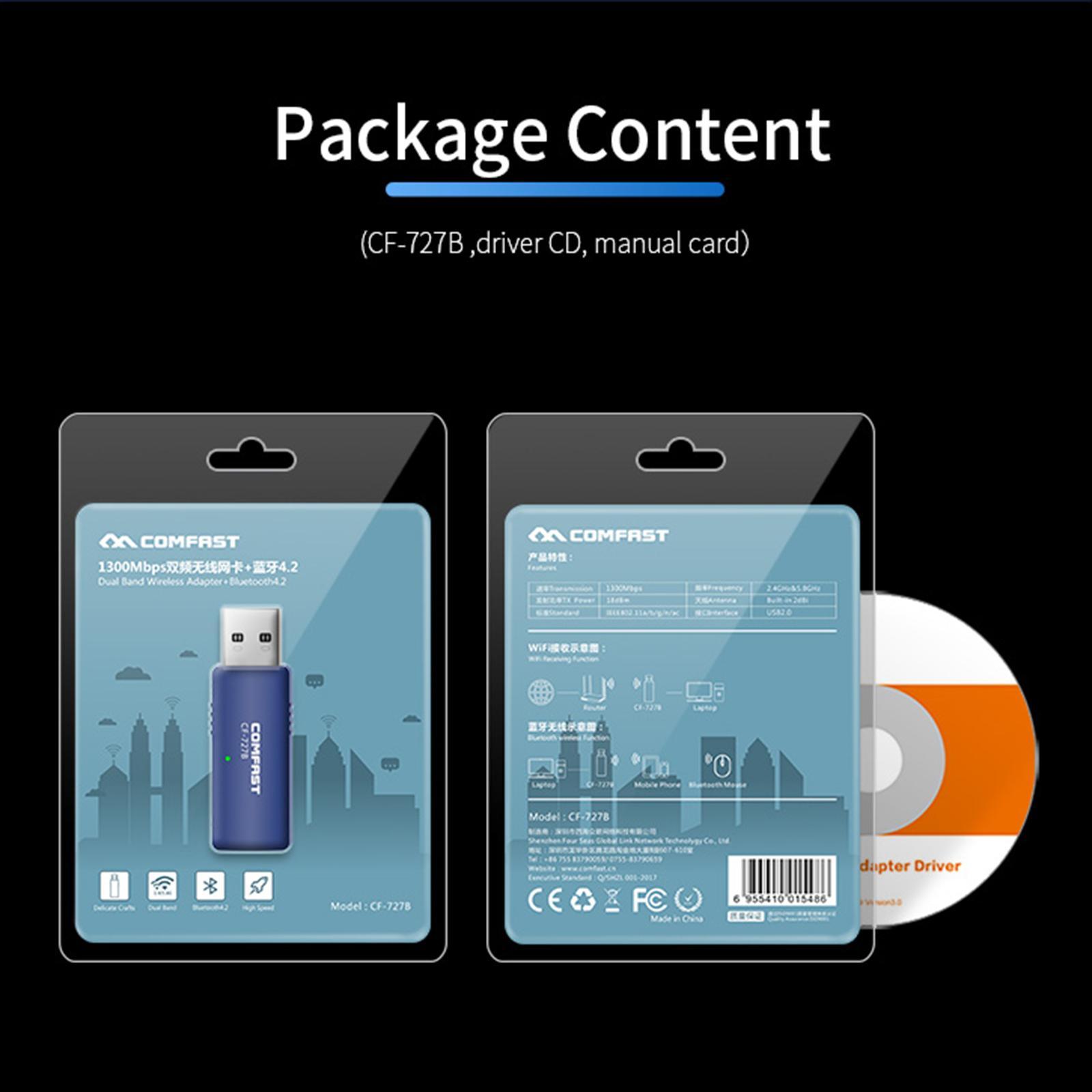 WiFi Adapter USB Bluetooth 4.2 Wireless Network Card Dual Band For Laptop PC