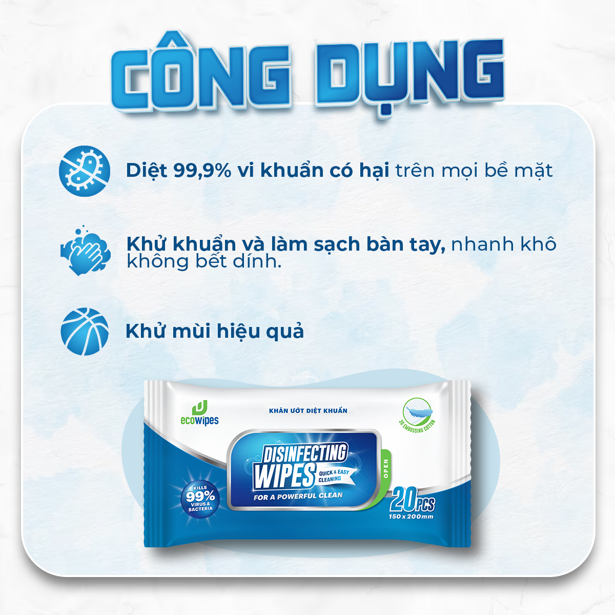 Khăn ướt diệt khuẩn Disinfecting Wipes diệt 99,9% vi khuẩn hương chanh dịu nhẹ không kích ứng da