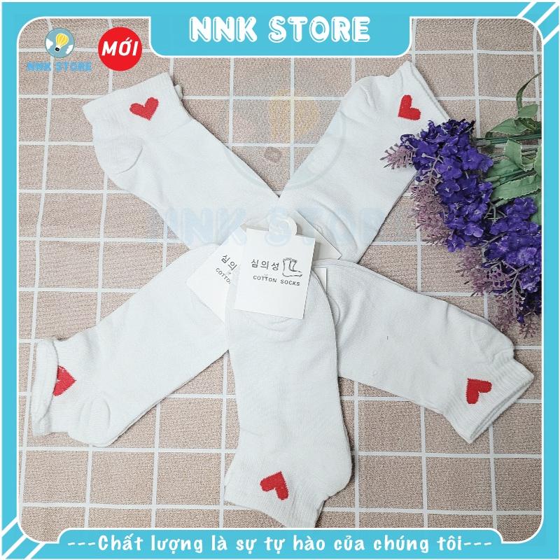5 đôi vớ trắng nữ cổ ngắn hình trái tim đơn giản dễ thương