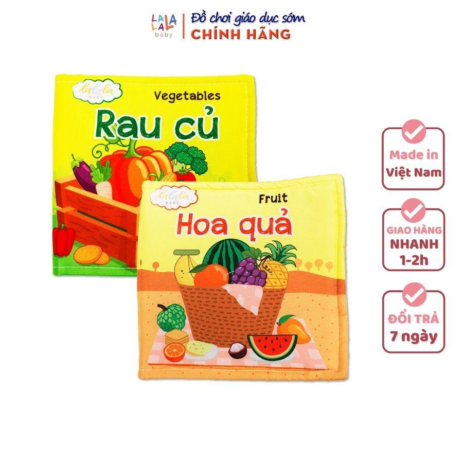 Combo 2 cuốn sách vải Lalala baby, kích thích đa giác quan, kích thước 15x15cm 12 trang (rau củ, hoa quả)