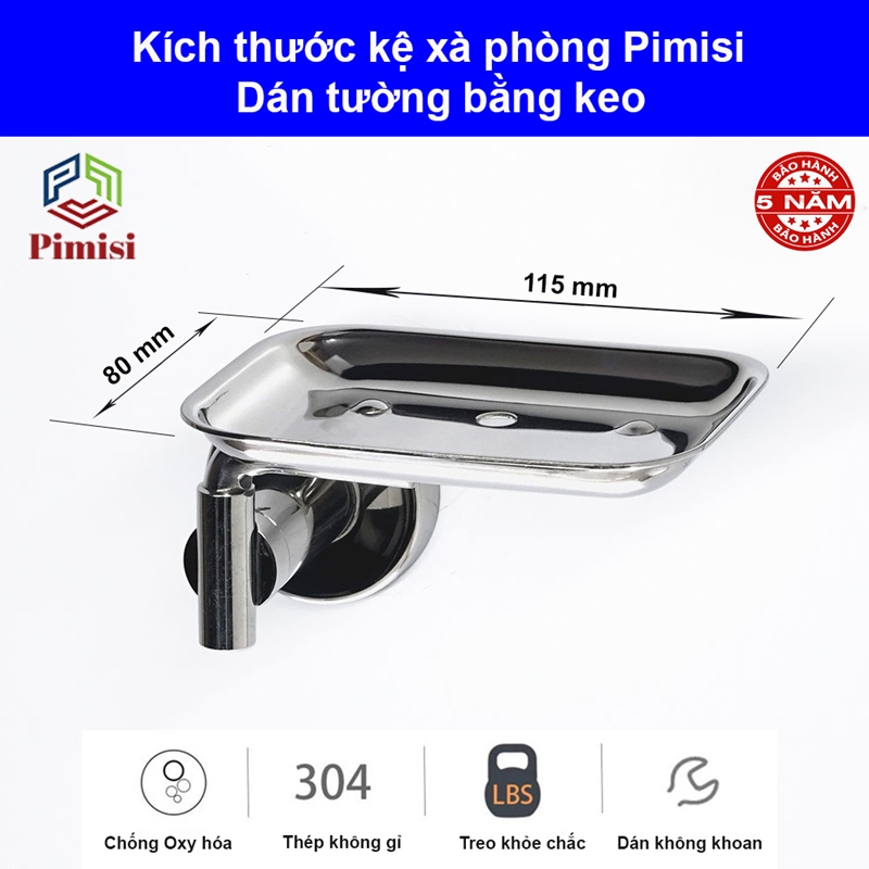 Khay đựng xà phòng cục dán tường Pimisi inox 304 dùng làm kệ xà bông trong nhà tắm gắn tường bằng keo không cần khoan | Hàng chính hãng