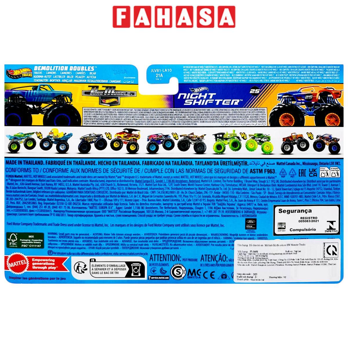 Đồ Chơi Bộ 2 Siêu Xe Monster Trucks - Hot Wheels FYJ64M - Pure Muscle + Night Shifter