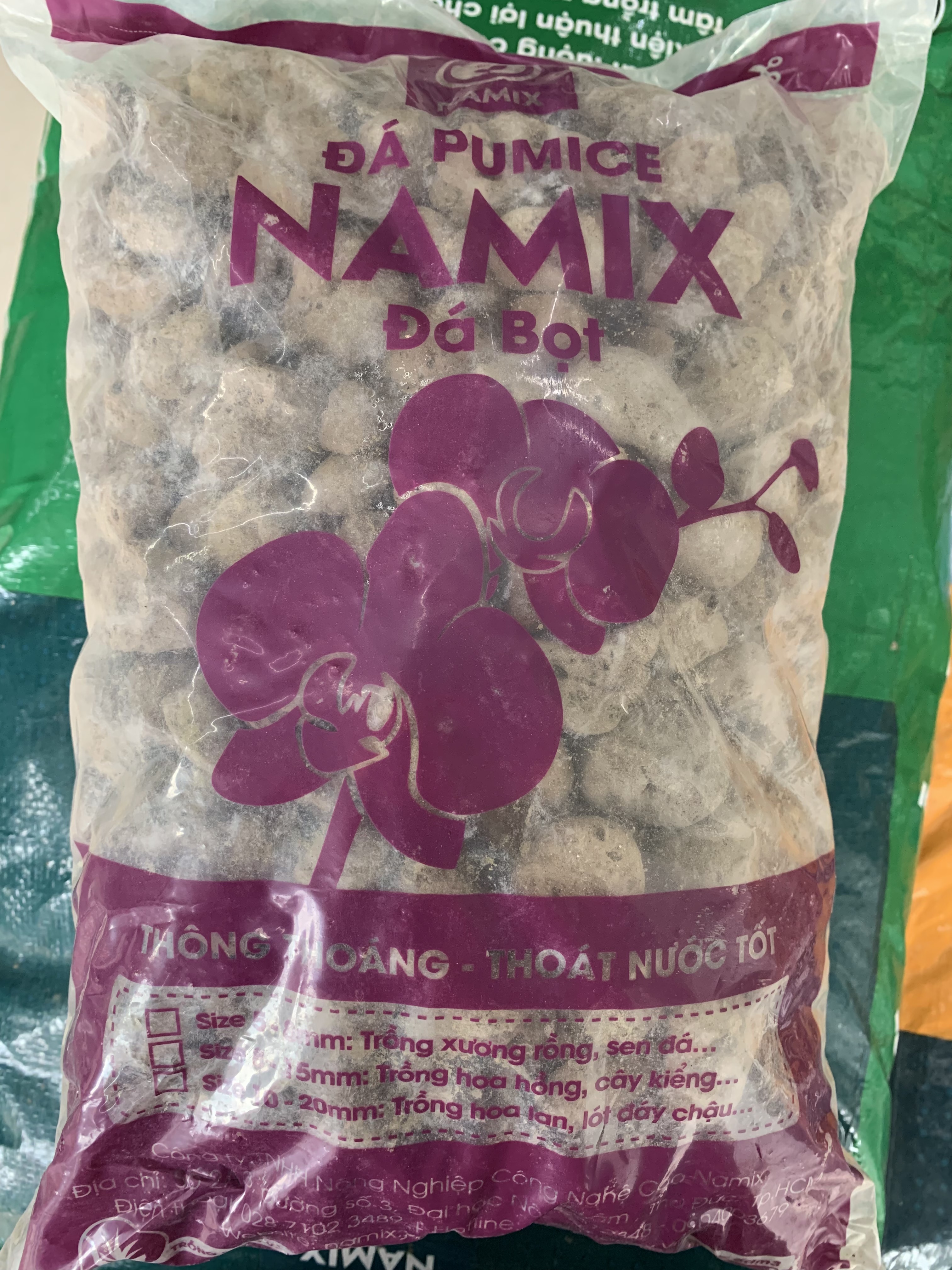 Đá bọt Pumice size 10-20mm dùng lót chậu hoa, cây kiểng, trồng lan gói 5dm3 ~3kg/gói