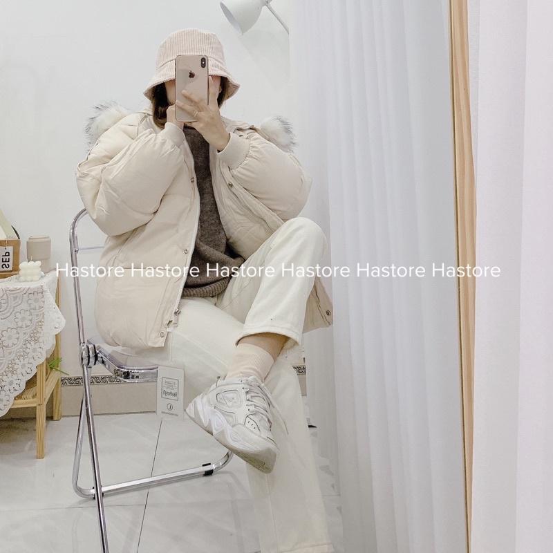 Phao gân béo kèm mũ lông ( ảnh tự chụp )