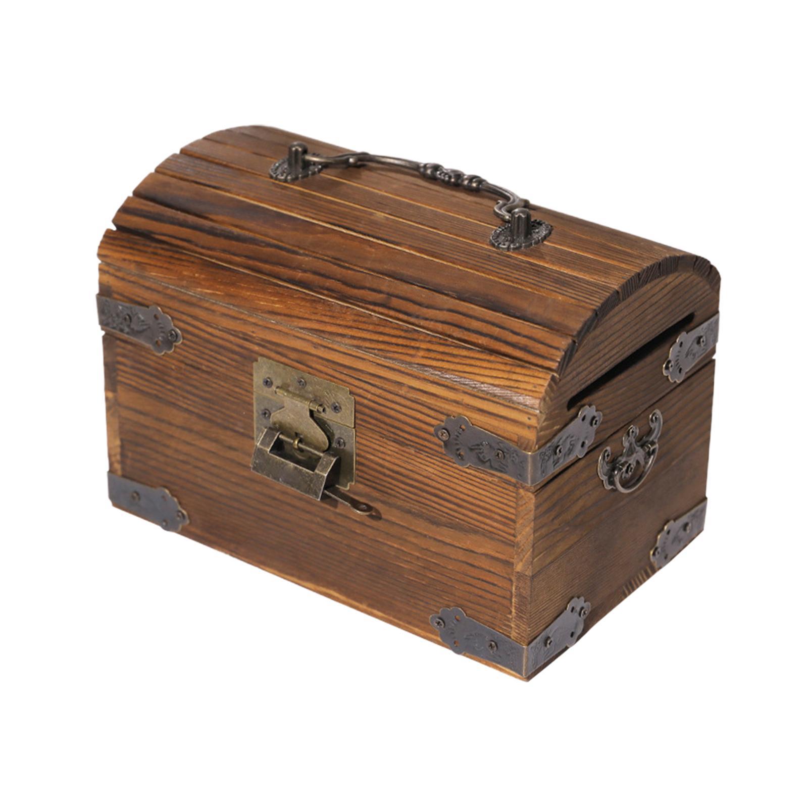 Wood Piggy Bank Decorative Wooden Box Decoration Unbreakable with Lock Coin Storage Case Cash Box Wooden Trinket Box for Children Girls