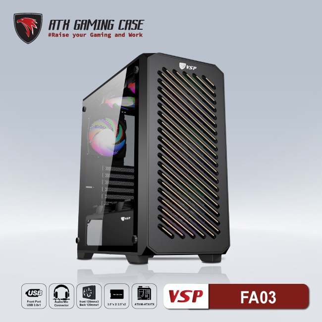 Case máy tính gaming VSP FA03 Đen - Hàng chính hãng