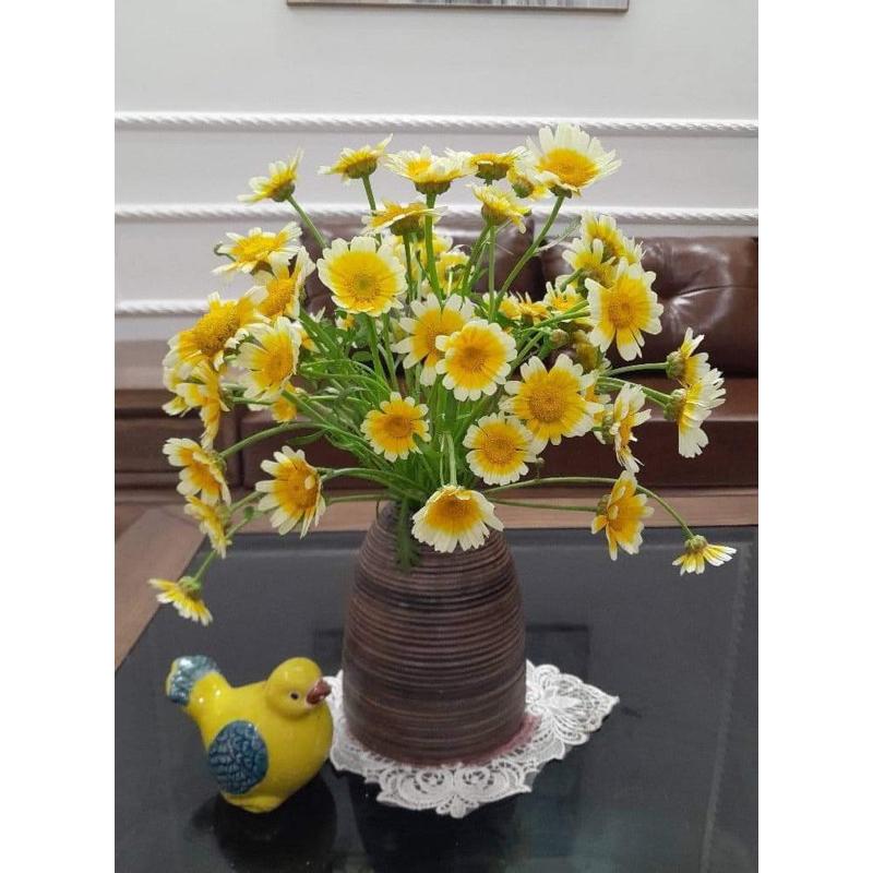 Chuông gốm cắm hoa, bình hoa gốm Bát Tràng men mộc vân Ganh sắc hoa 15cm