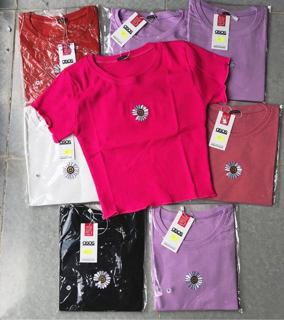 ÁO CROPTOP THÊU HOA CÚC CUỐN VIỀN BAO VẢI ĐẸP- hình