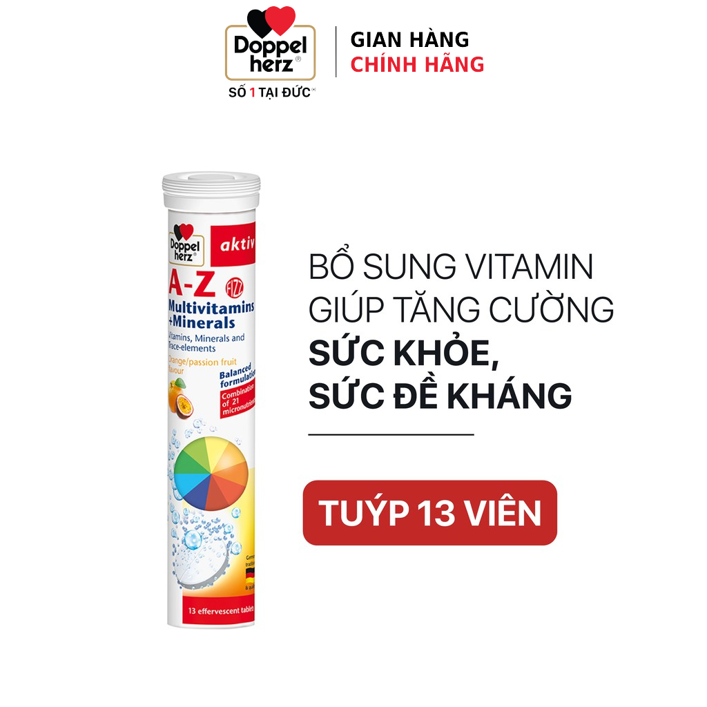 Combo bổ sung vitamin và khoáng chất, giảm căng thẳng, mệt mỏi Doppelherz Anti Stress (30 viên) + 02 tuýp sủi A-Z Fizz (13 viên)