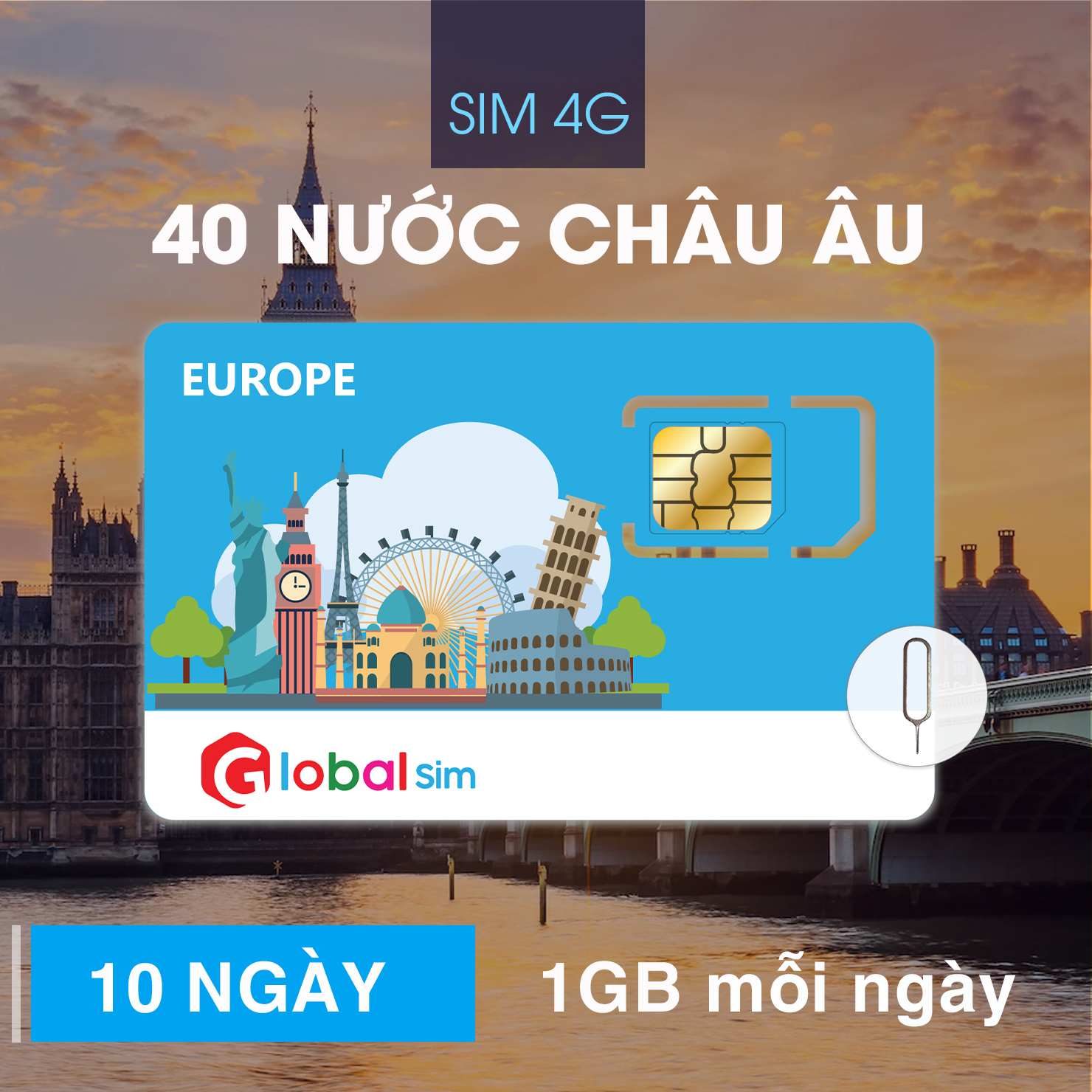SIM 4G DU LỊCH CHÂU ÂU 40 NƯỚC - 10 NGÀY - 1GB/NGÀY