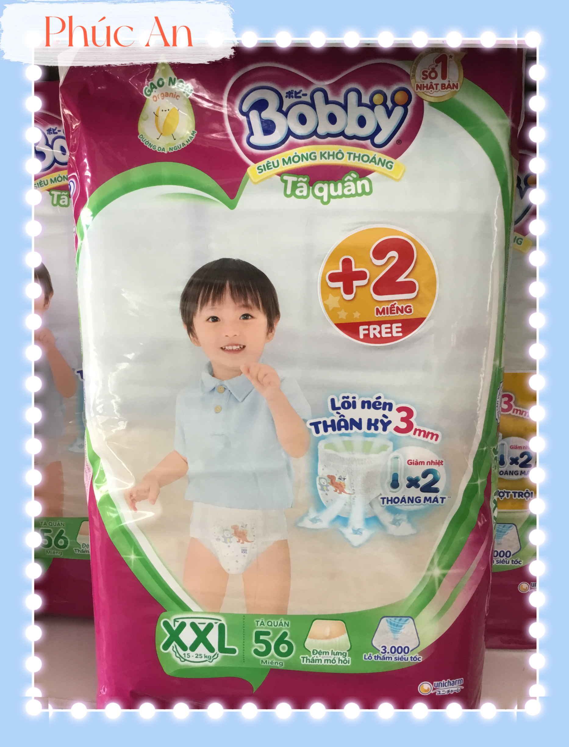 Tặng thêm 2 miếng | Tã Quần Bobby Cho Bé Size XXL 56 Miếng 15 Đến 25 Kg - Bỉm Quần Trẻ Em Bobby Size XXL56 | 2XL 56
