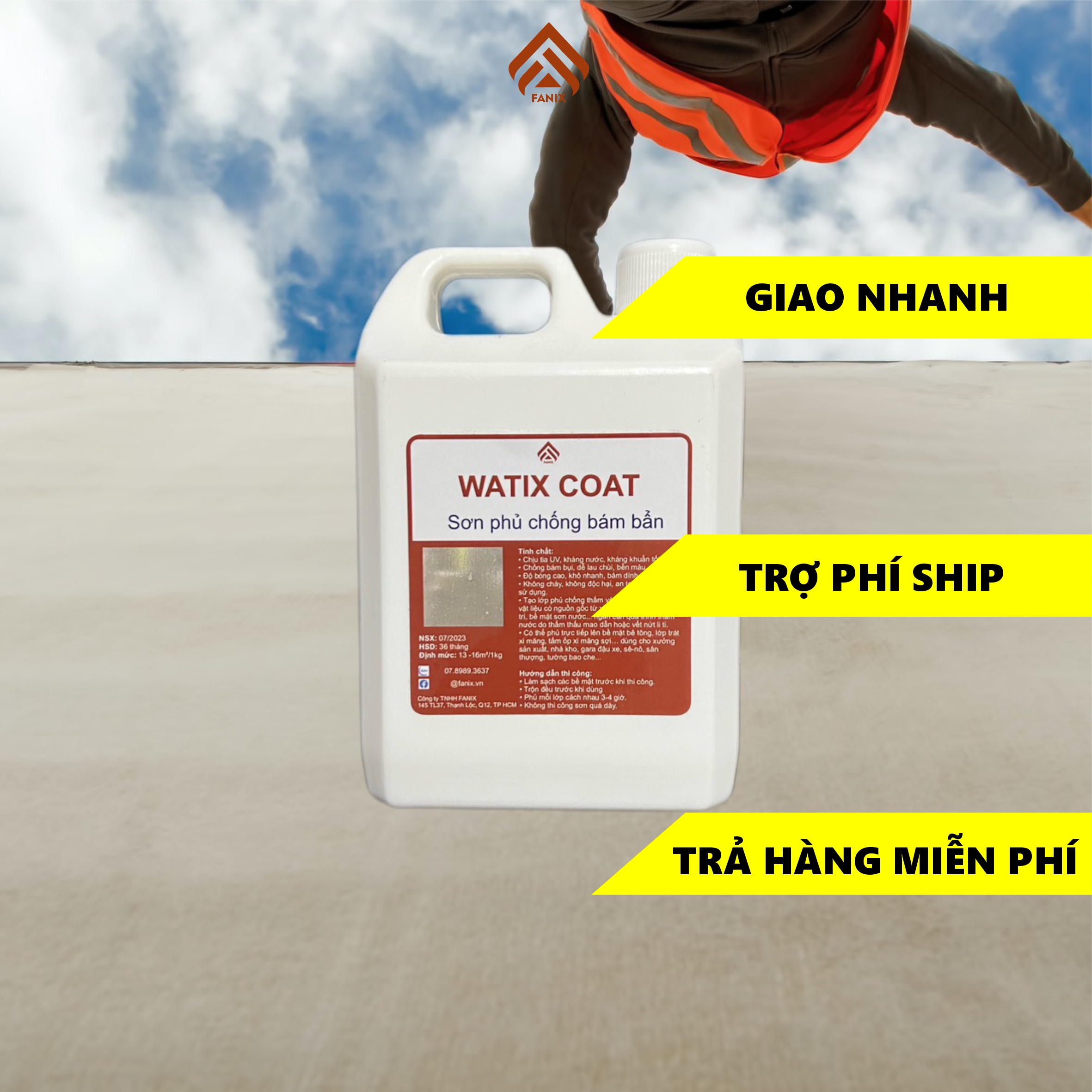 Sơn chống thấm, phủ bóng, chống bám bẩn, cho tường, gạch, đá, bê tông... Acrylic gốc nước, trong suốt - WatixCoat 5Kg