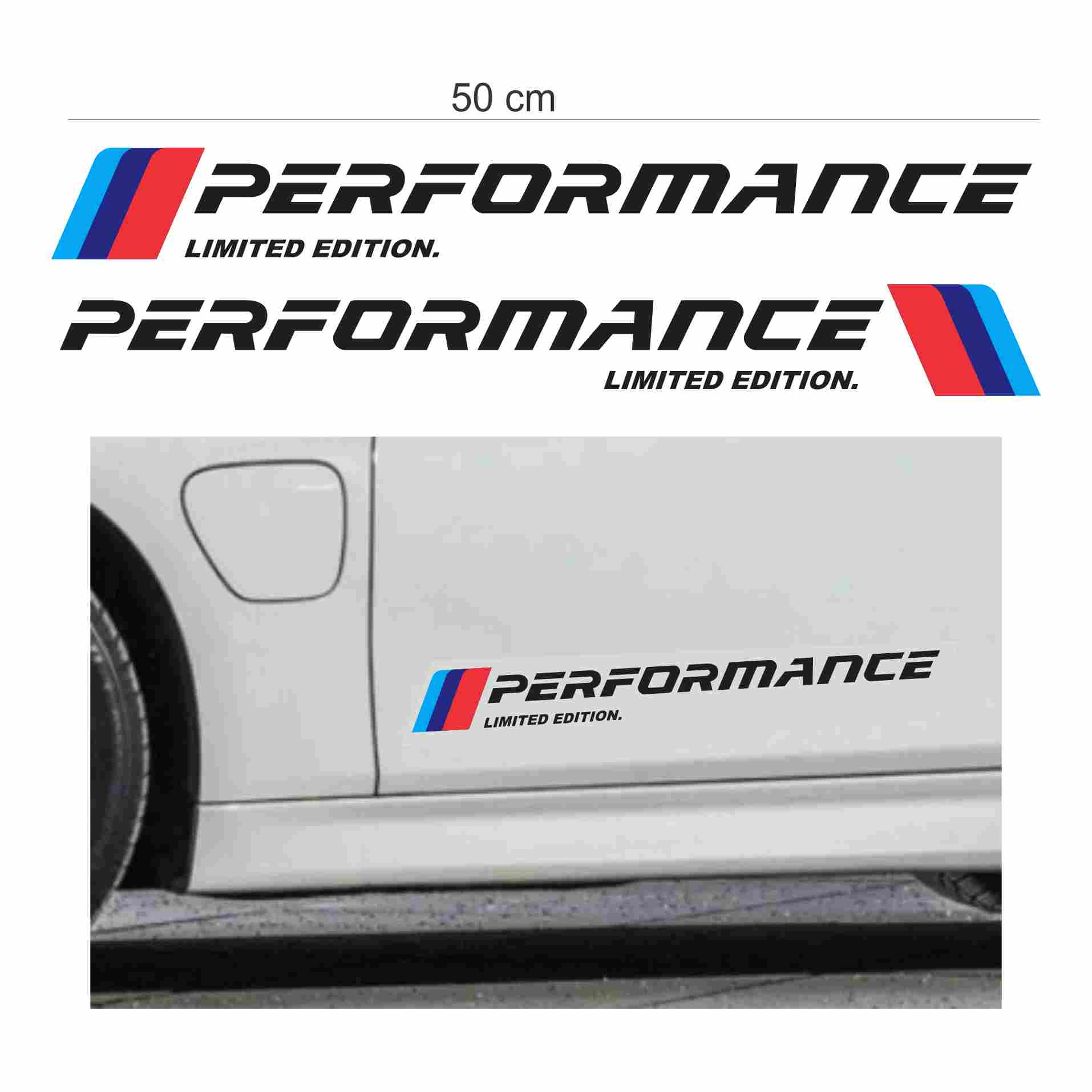 Tem chữ thể thao Performance dán thân xe, cánh cửa xe ô tô sáng màu