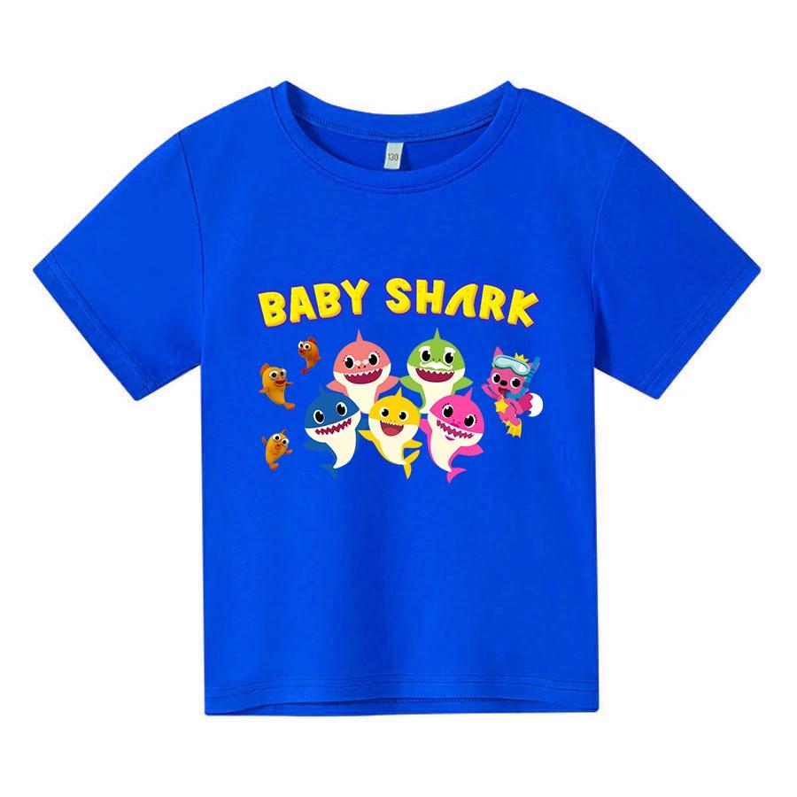 (TẶNG KÈM NÓN KẾT) Áo thun trẻ em BABY SHARK, 4 màu, có size người lớn, King Cotton