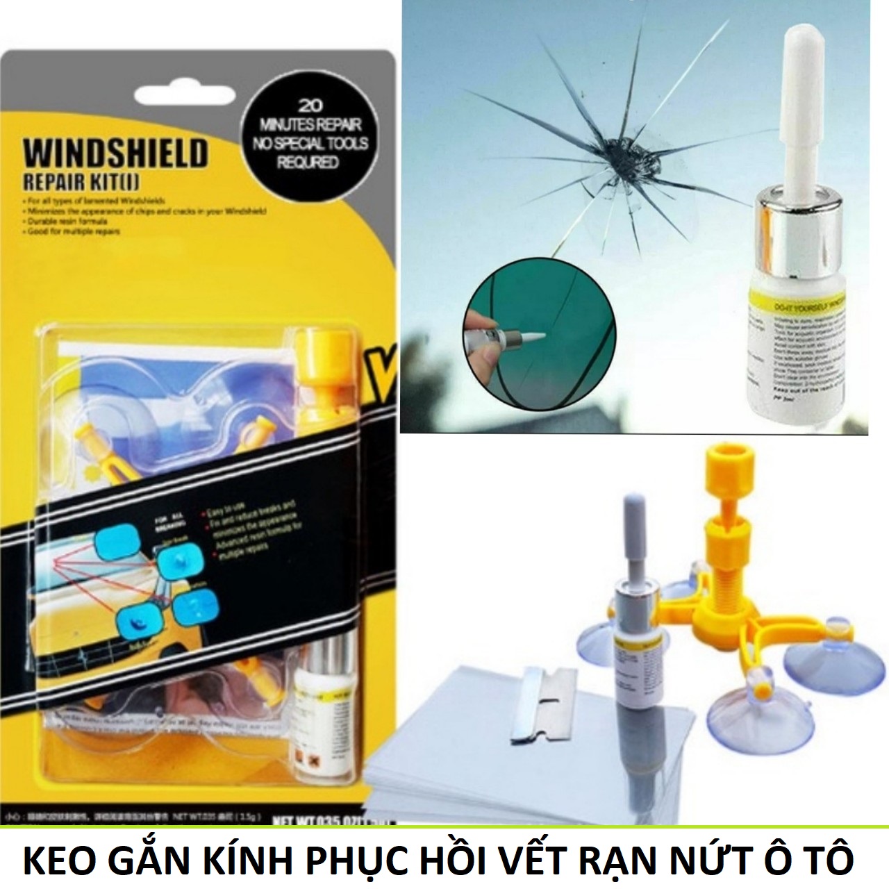 Keo phục hồi vết rạn nứt kính ô tô như mới chuyên dụng kèm đủ phụ kiện loại tốt hàng chất lượng cao, phụ kiện xe hơi