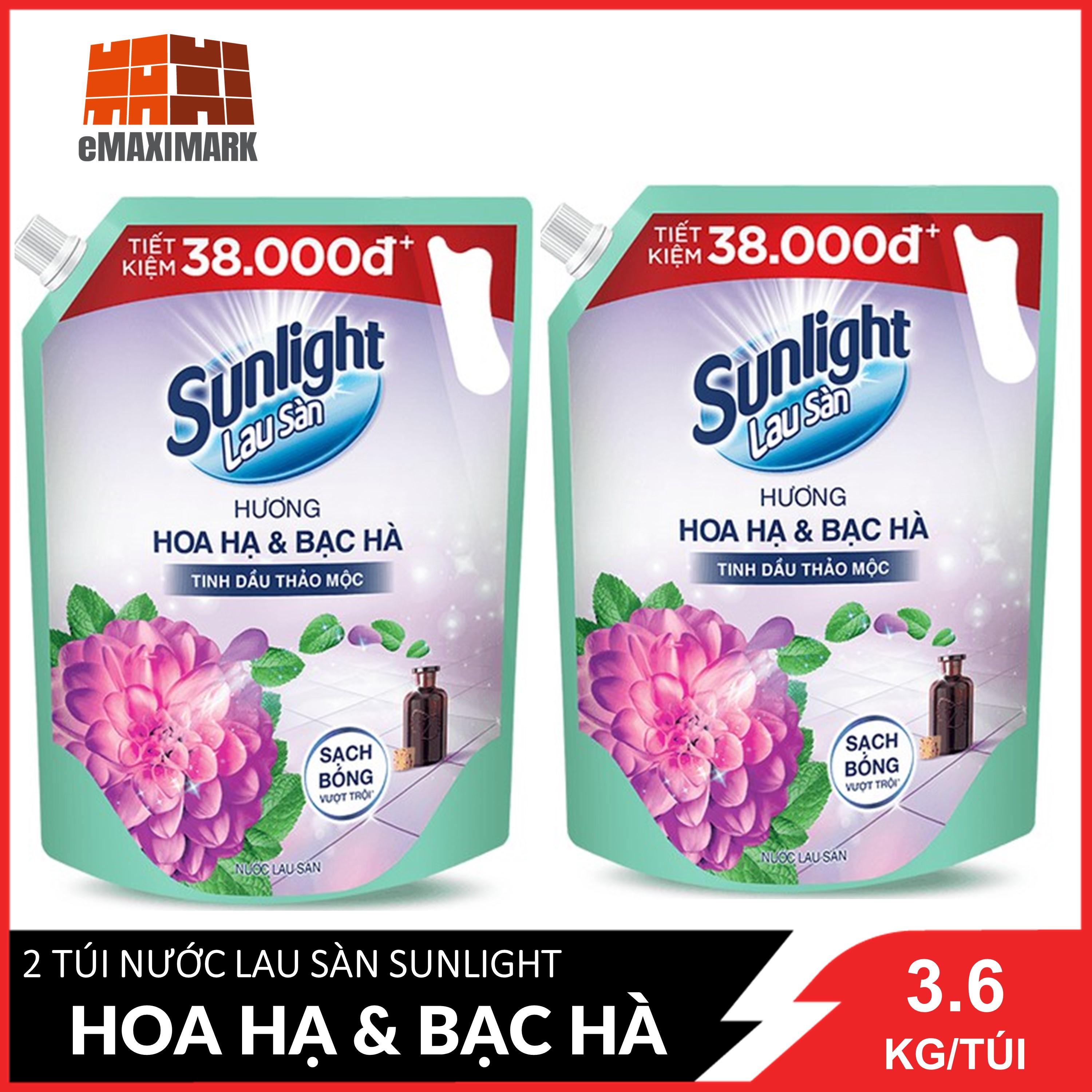 COMBO 2 Túi Nước lau sàn Sunlight Hương Hoa Hạ và Bạc Hà Túi 3.6kgx2