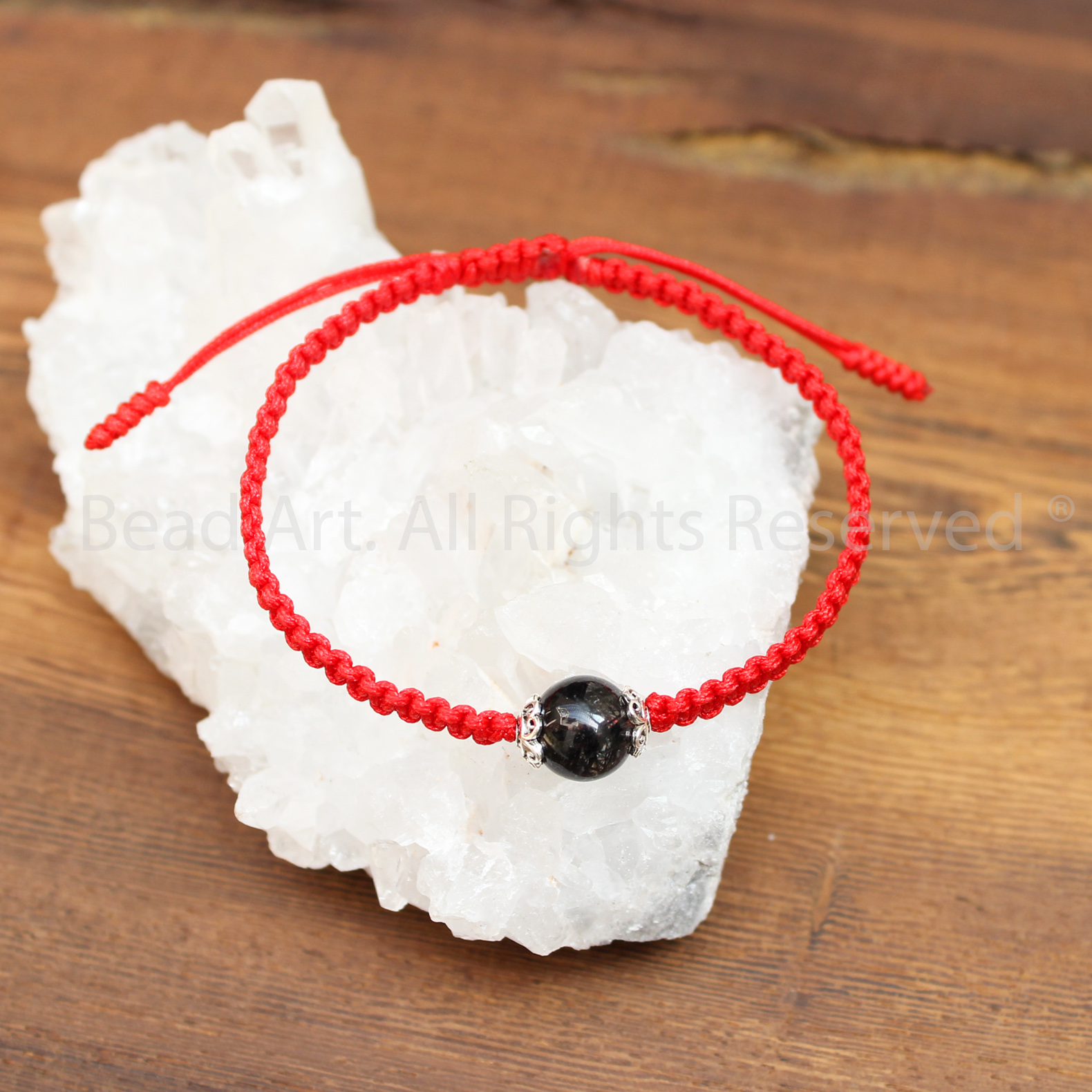 Vòng Tay Thắt Dây Thạch Anh Tóc Đen  Tự Nhiên Loại AAA Và Bạc 925, Vòng Tay Đá Phong Thuỷ, Chuỗi Hạt, Mệnh Thuỷ, Mệnh Mộc - Bead Art