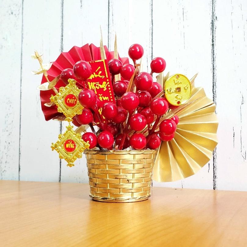 Chậu đào đông nhí cao 15cm để bàn trang trí tết A02