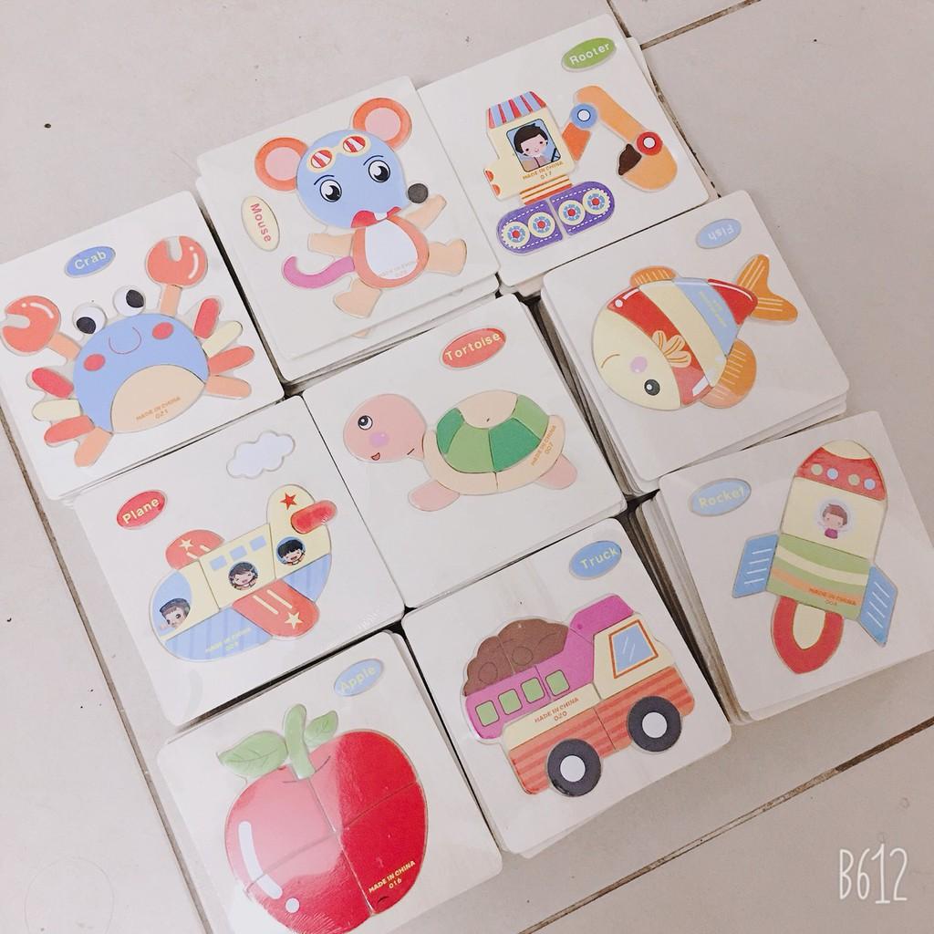 Tranh Ghép 3D-Bộ 10 Tranh Ghép Động Vật và PT Giao Thông Có Chữ Tiếng Anh Cho Bé Học