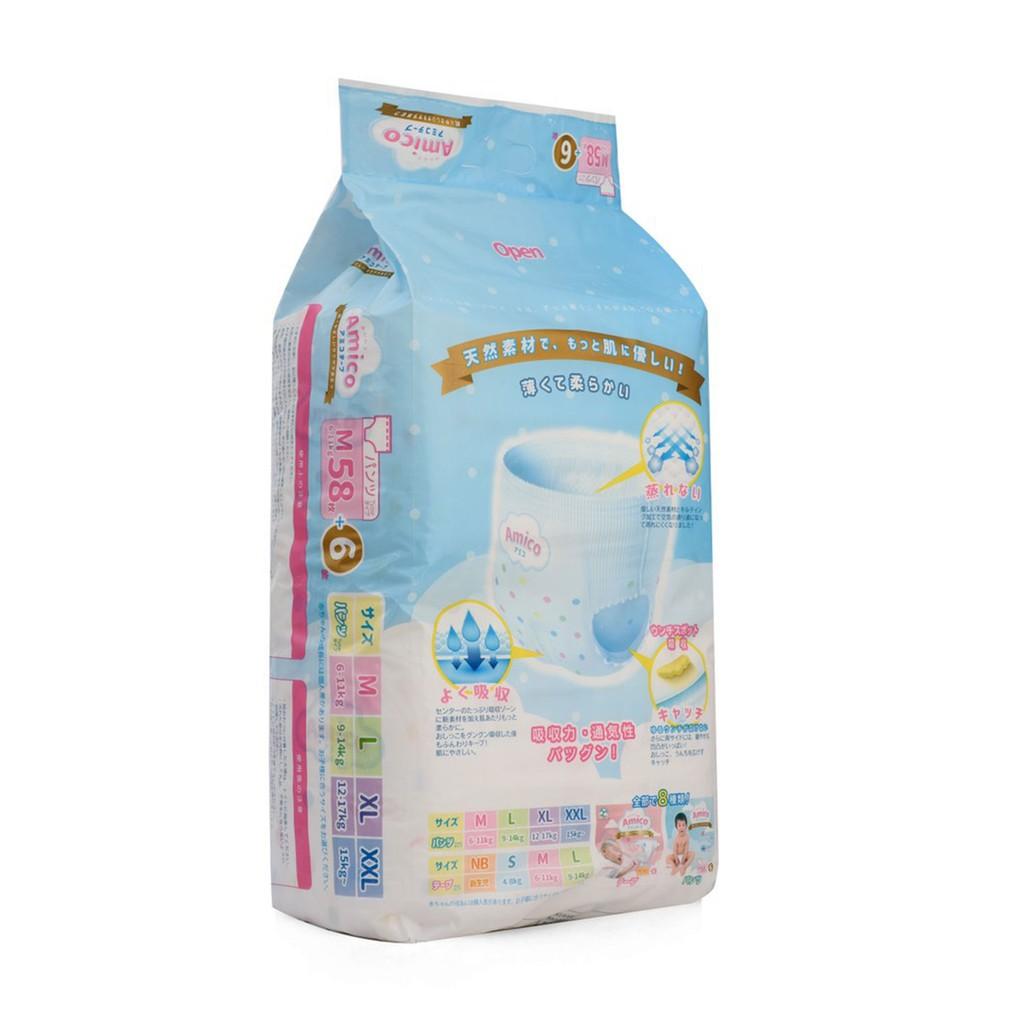 Bỉm - Tã quần Amico size M 58 + 6 miếng (Cho bé 6 - 11kg)