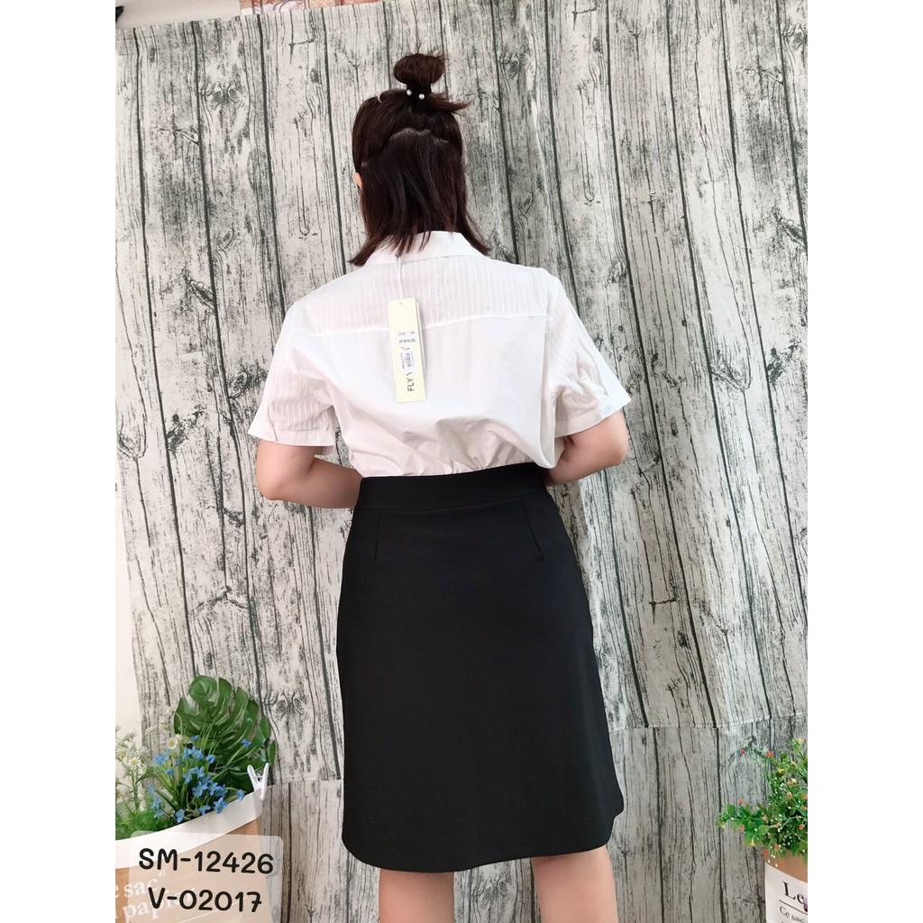 12426 Sơmi BIG SIZE tay ngắn trắng trơn - vai xếp li- Sơ mi công sở