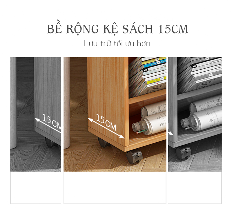 Kệ sách ngăn chéo gỗ 5 tầng, giá sách đứng cạnh bàn làm việc, phòng khách, phòng ngủ GP189