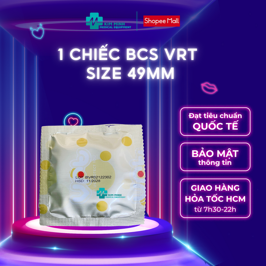 Bao cao su gia đình VRT size nhỏ 49mm trải nghiệm 1 chiếc
