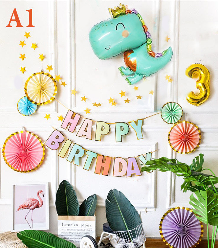 Set bóng trang trí sinh nhật chủ đề khủng long cho bé (Bơm + Băng Keo)