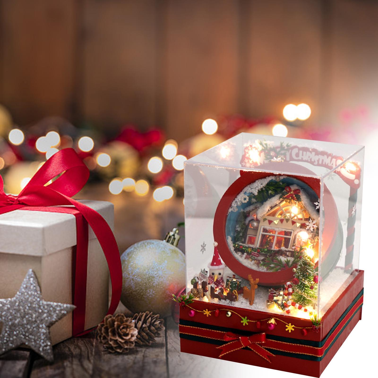 Christmas Dollhouse DIY Kit Mini House Model Kit 3D Wooden Dollhouse Miniature Kit Building Kit Dollhouse Building Kit for Home Decor