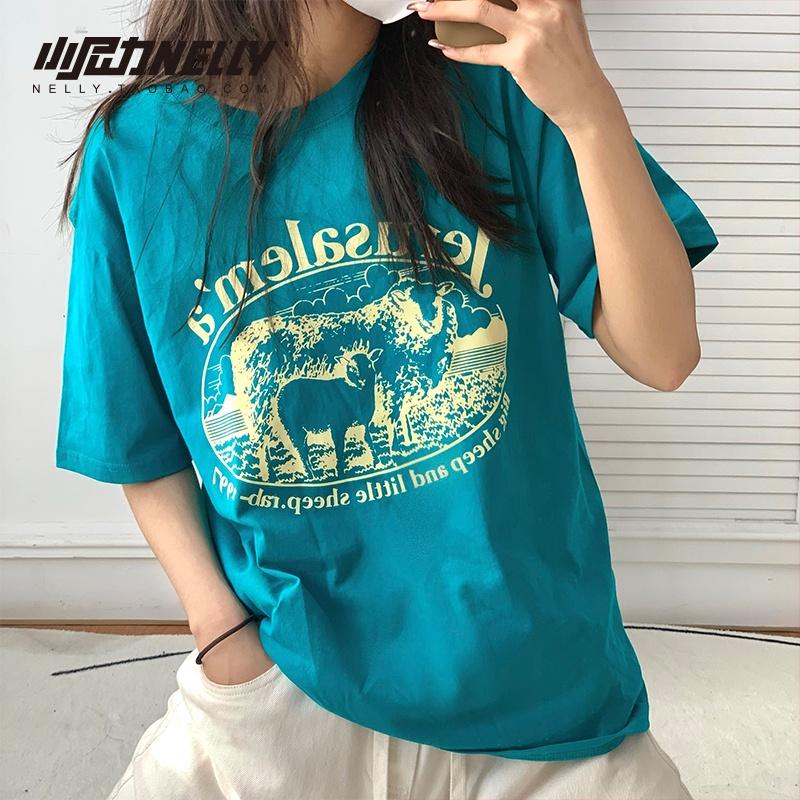 Áo Phông Ngắn Tay Nelly Heybig Oversize Thương Hiệu Sành Điệu Rộng Rãi Cho Nam Và Nữ