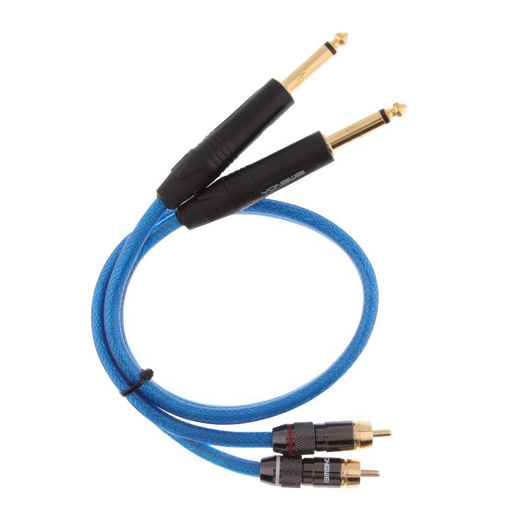 1.6FT 2 Male to 2 6.35MM Stereo Audio Cable Gold-Plated for Speaker, AMP,