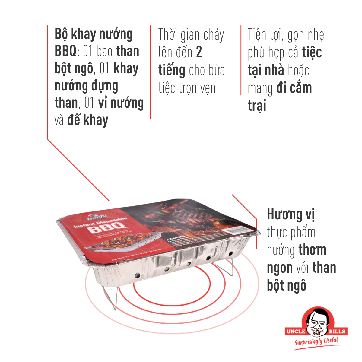 Khay Nướng BBQ Du Lịch Kèm Than Tiện Dụng Dùng 1 Lần Uncle Bills YH-B05-S