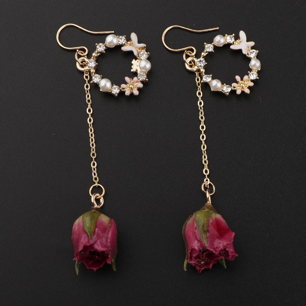 2pcs Flower Bud Dangle Earrings Pearl Beaded Earbob