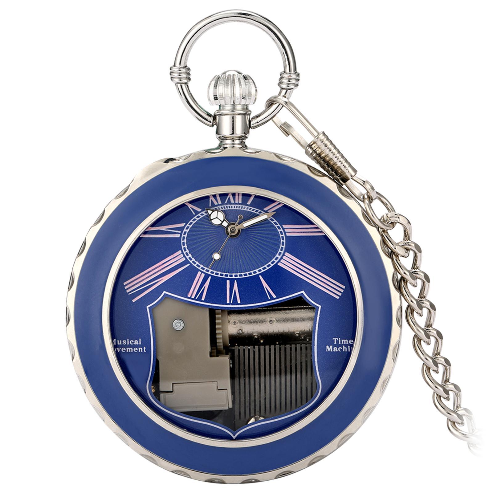 2Pieces Quartz Pocket Watch Musical Movement Retro for Graduation Son
